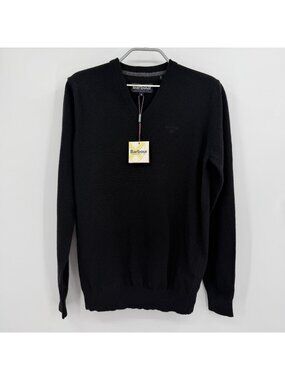 Barbour Men’s Essential Lambs Wool V-Neck Sweater in Black Size S Small